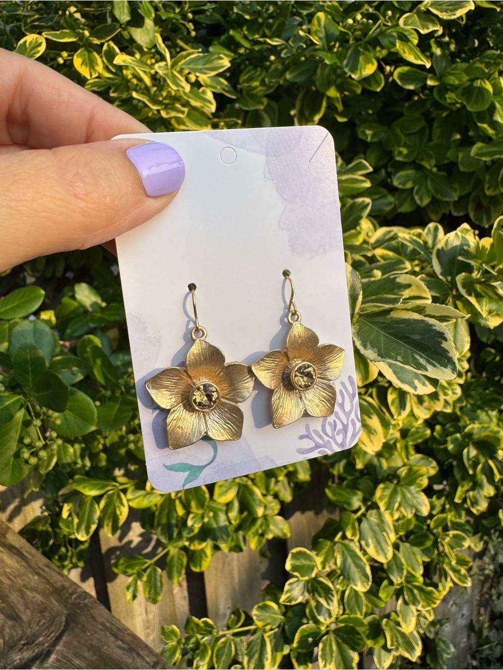 Matte Gold-Tone Floral Flower Earrings Amber Crystal  Fairy Cottage Core